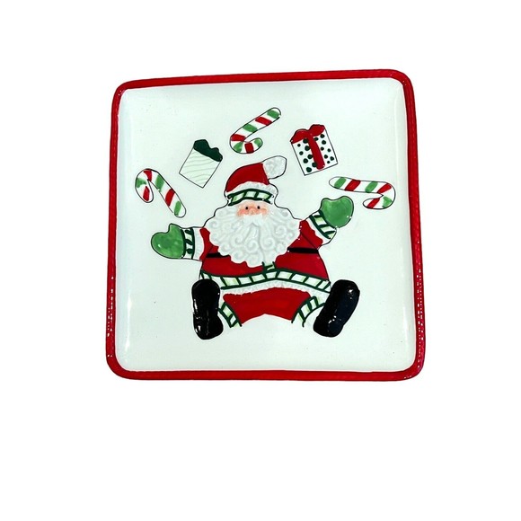 Fitz & Floyd Snack Plate Set (4) Stocking Stuffers Christmas Santa 6.5" - Picture 4 of 6